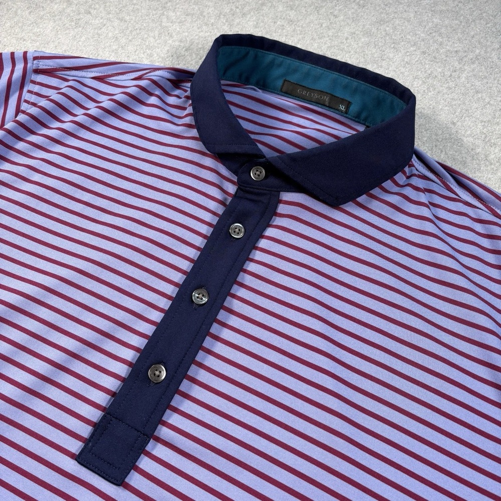 Greyson Men's‎ XL Navy Plum Striped Outdoor Golf Performance Short Sleeve Polo